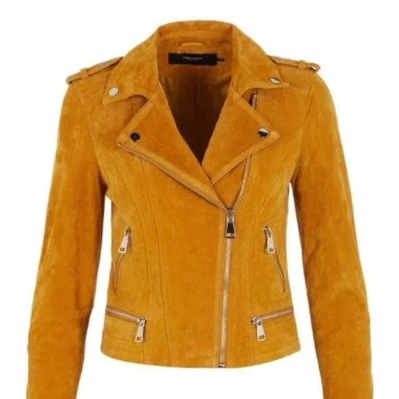 BEST JACKET FULLY LINED SOFT SUEDE LEATHER | AMBER GOLD YELLOW MUSTARD NUGGET OR - Picture 10 of 14